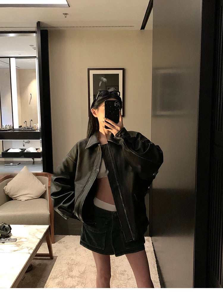 Lautaro Women’s Retro Faux Leather Oversized Jacket